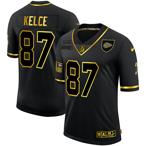 Kansas City Chiefs #87 Travis Kelce Men Nike 2020 Salute To Service Golden Limited NFL black Jerseys